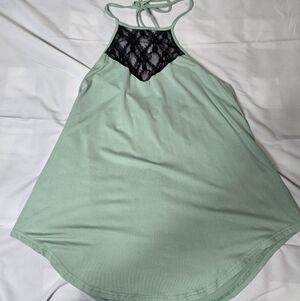 Mint Green Halter Top with Black Lace Detail